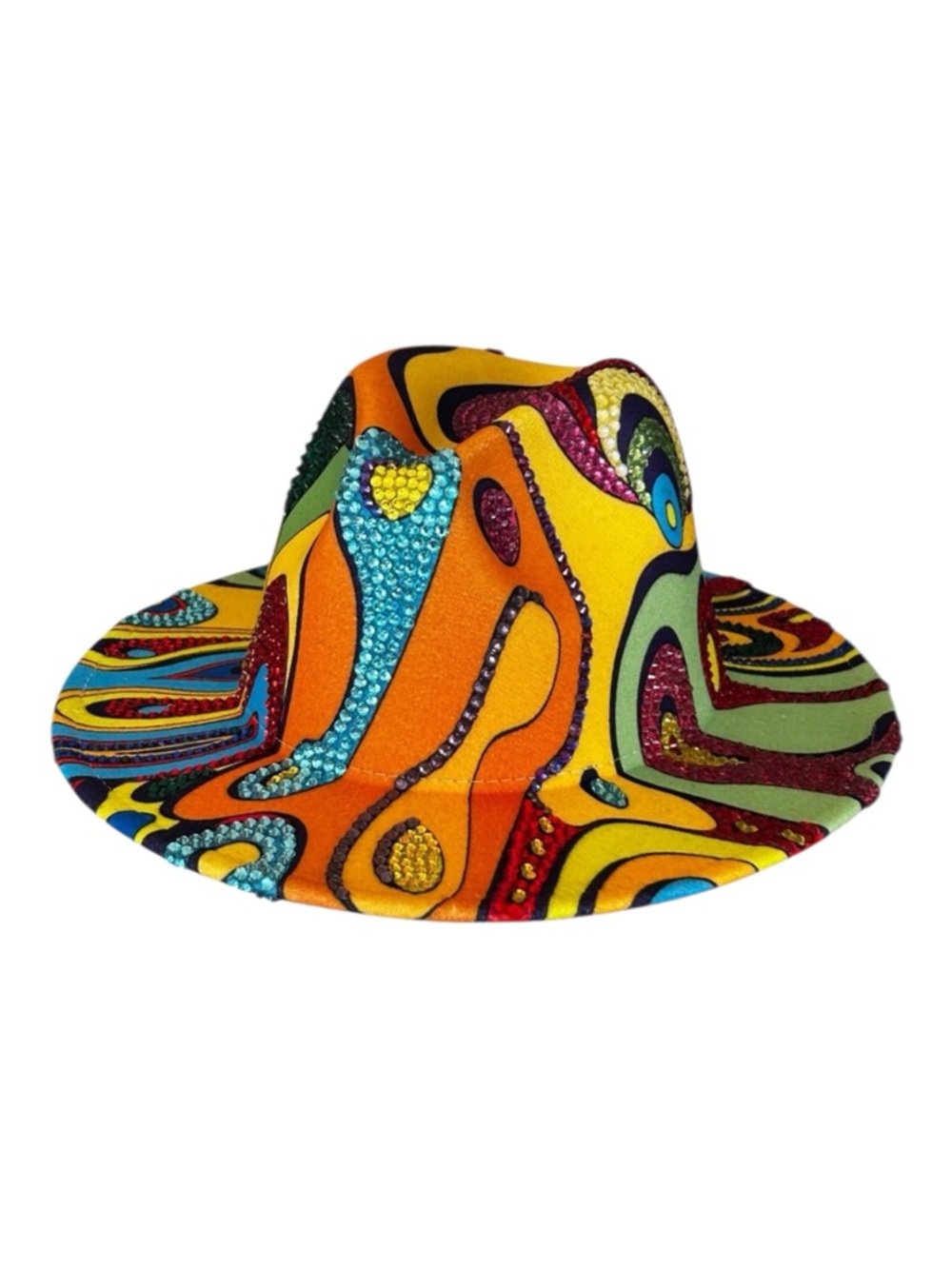 Vibrant Multicolor Rhinestone Embellished Fedora Hat ONE OF A KIND